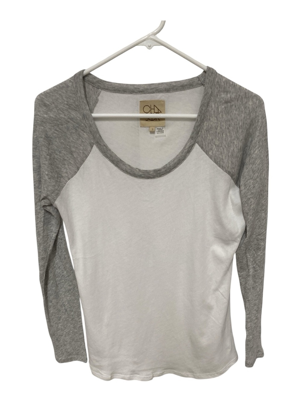Chaser White and Gray Raglan Long Sleeve Top